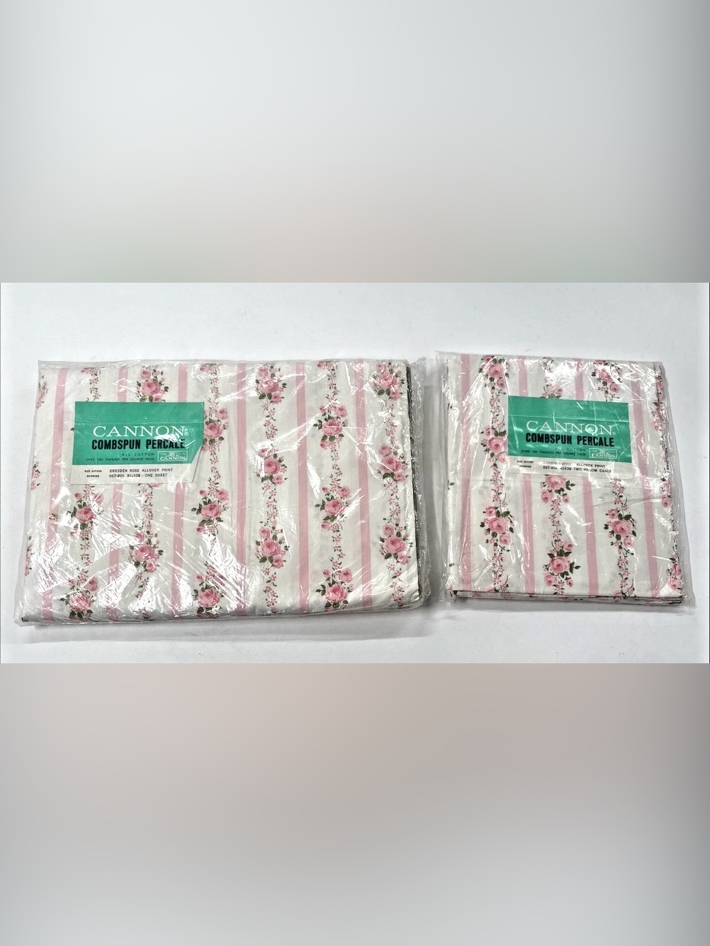 CANNON Full Double Flat Sheet & Pillowcases Set Pink Rose Floral Cottagecore NEW